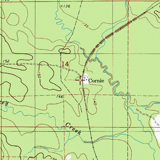 Topographic Map of Cornie, AR