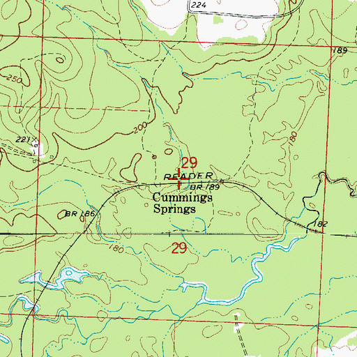 Topographic Map of Cummings Springs, AR