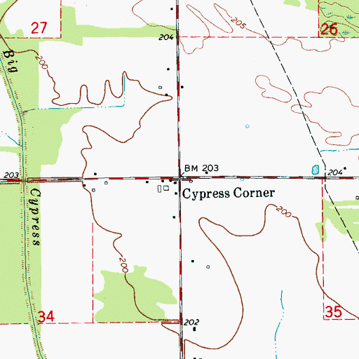 Topographic Map of Cypress Corner, AR