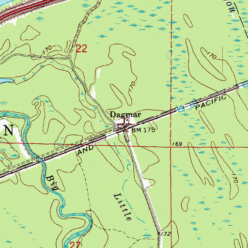 Topographic Map of Dagmar, AR