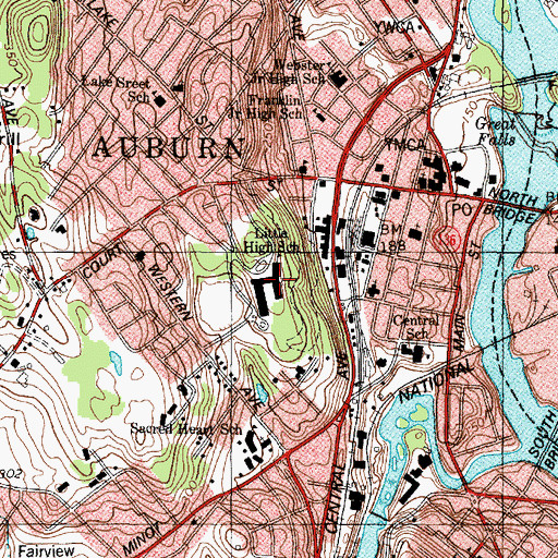 Topographic Map of Edward Little High School, ME