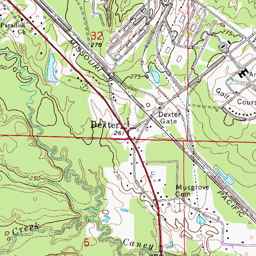 Topographic Map of Dexter, AR