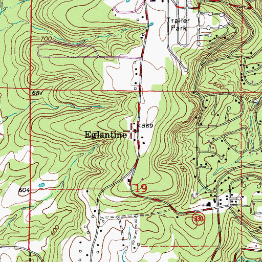 Topographic Map of Eglantine, AR