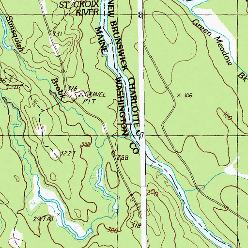 Topographic Map of Little Simsquish Brook, ME