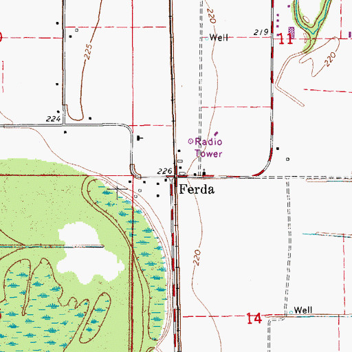 Topographic Map of Ferda, AR