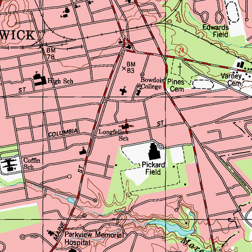 Topographic Map of Longfellow School, ME