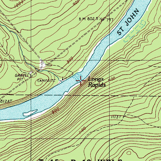 Topographic Map of Longs Rapids, ME