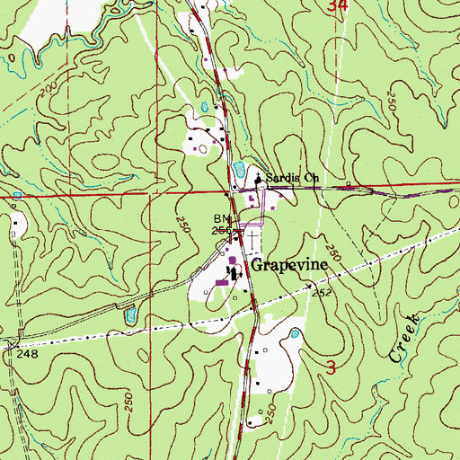 Topographic Map of Grapevine, AR