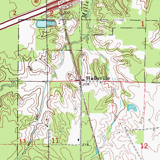 Topographic Map of Hallsville, AR