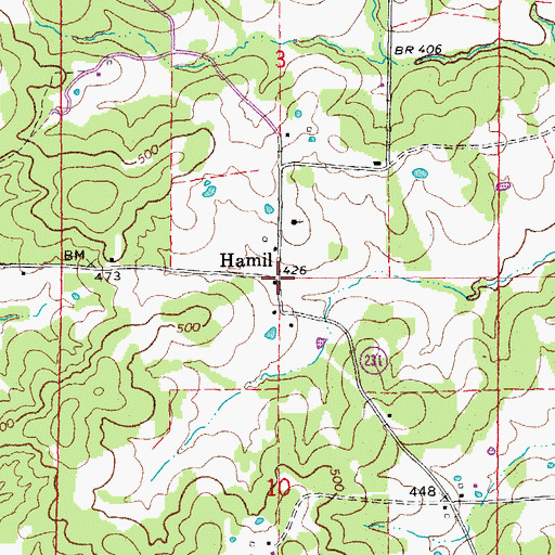Topographic Map of Hamil, AR