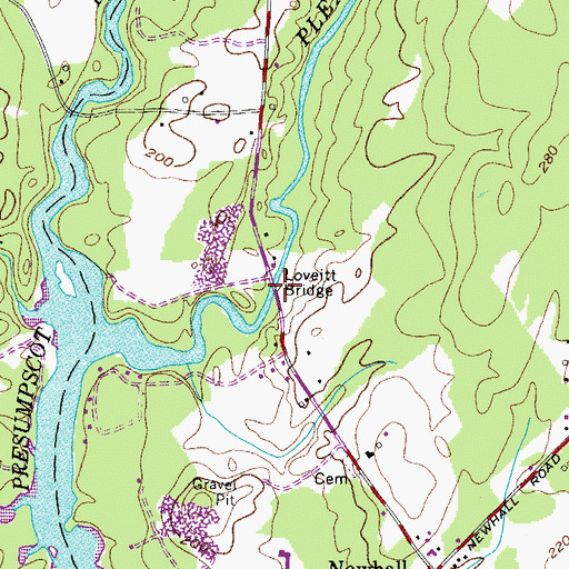 Topographic Map of Loveitt Bridge, ME