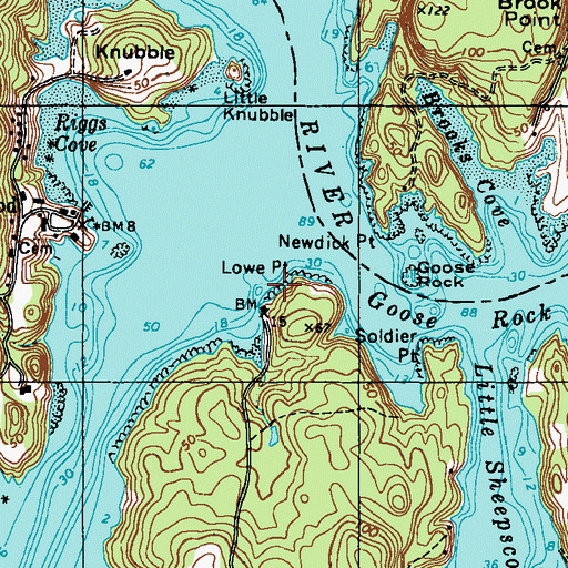 Topographic Map of Lowe Point, ME