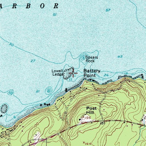 Topographic Map of Lowell Ledge, ME