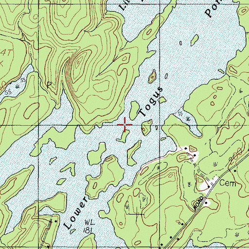 Topographic Map of Lower Togus Pond, ME