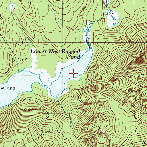 Topographic Map of Lower West Ragged Pond, ME