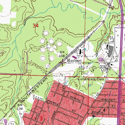Topographic Map of Herbert, AR