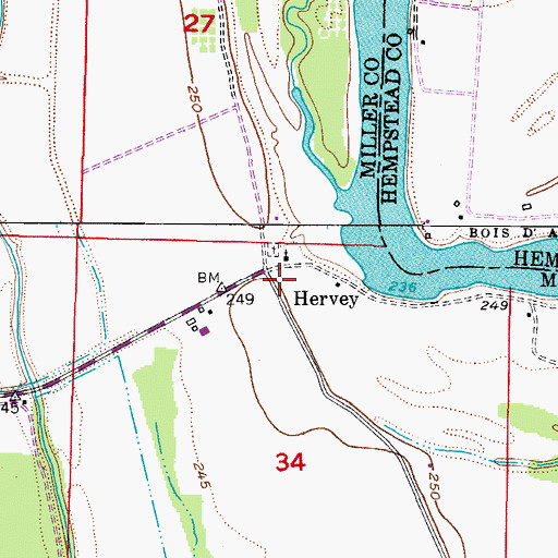 Topographic Map of Hervey, AR