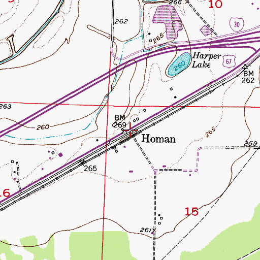 Topographic Map of Homan, AR