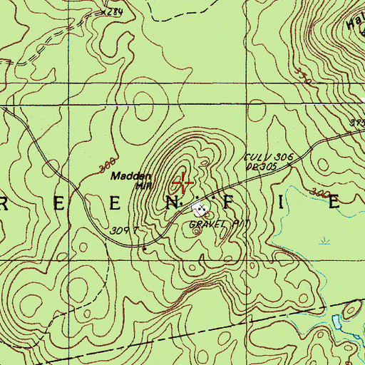Topographic Map of Madden Hill, ME