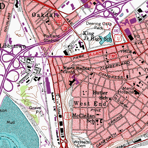 Topographic Map of Maine Medical Center, ME
