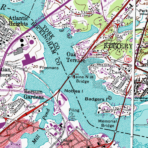 Topographic Map of Maine New Hampshire Bridge, ME
