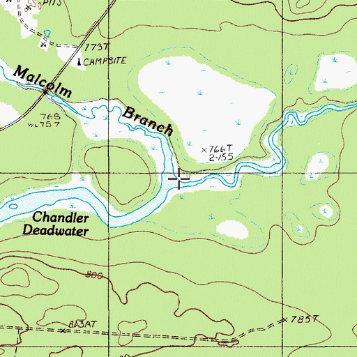 Topographic Map of Malcolm Branch, ME