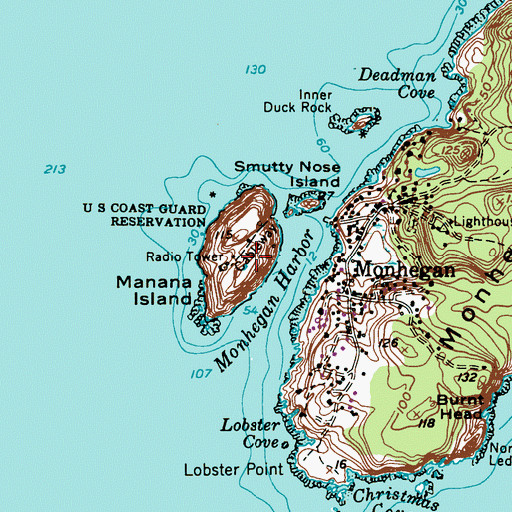 Topographic Map of Manana Island, ME