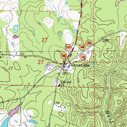 Topographic Map of Johnsville, AR