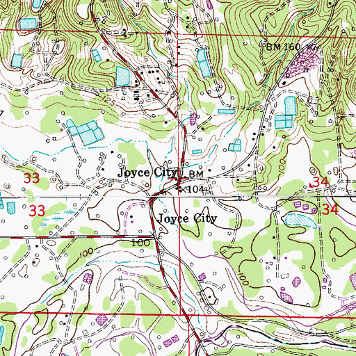 Topographic Map of Joyce City, AR