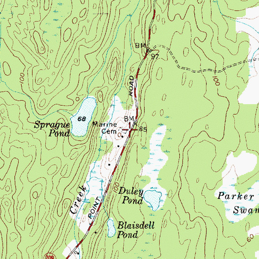 Topographic Map of Marine Cemetery, ME