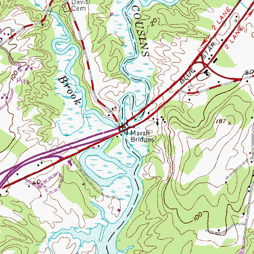 Topographic Map of Marsh Bridges, ME