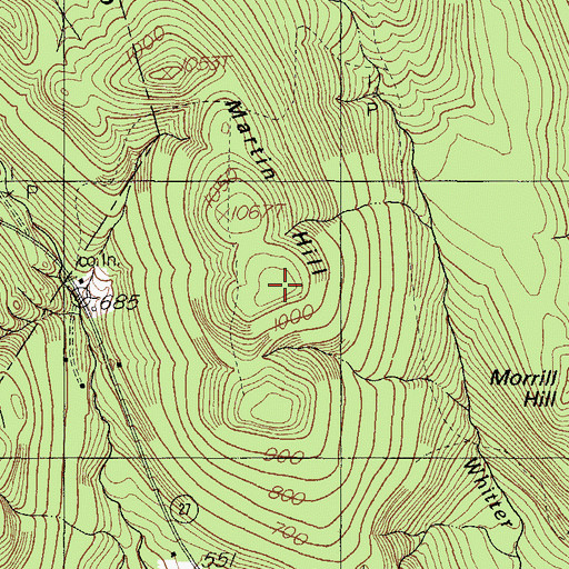 Topographic Map of Martin Hill, ME