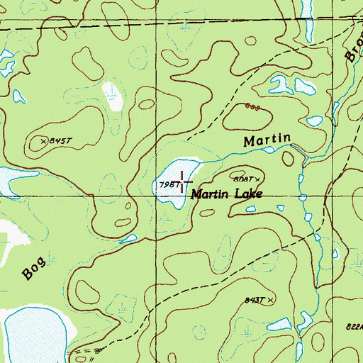 Topographic Map of Martin Lake, ME