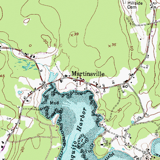 Topographic Map of Martinsville, ME