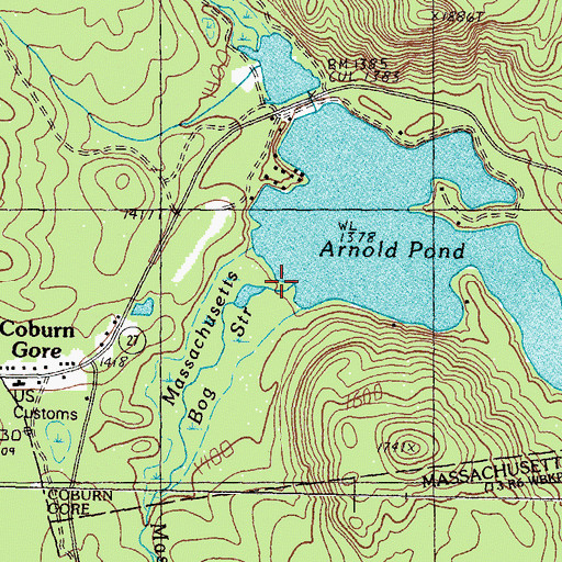 Topographic Map of Massachusetts Bog Stream, ME