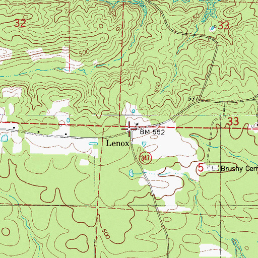 Topographic Map of Lenox, AR