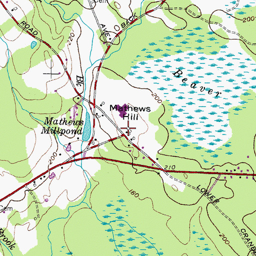 Topographic Map of Mathews Hill, ME