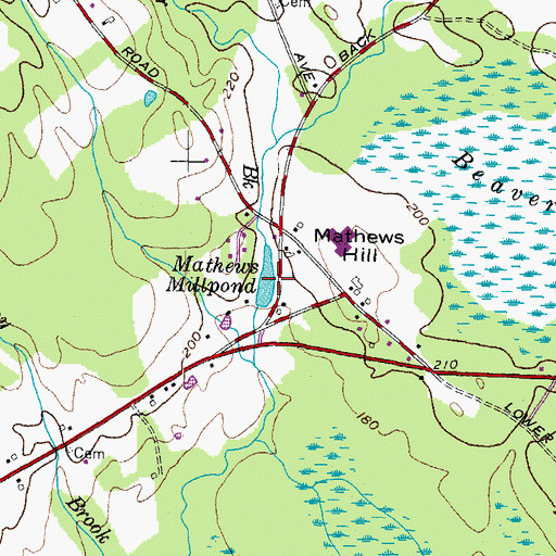 Topographic Map of Mathews Millpond, ME