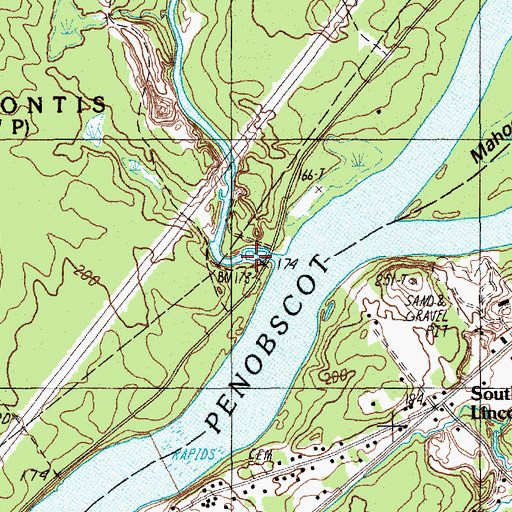 Topographic Map of Mattamiscontis Stream, ME