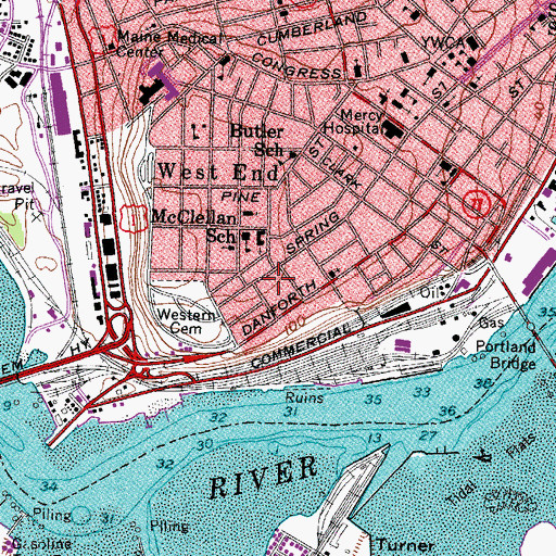 Topographic Map of Waynflete School, ME