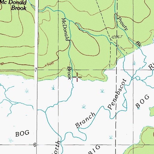 Topographic Map of McDonald Brook, ME