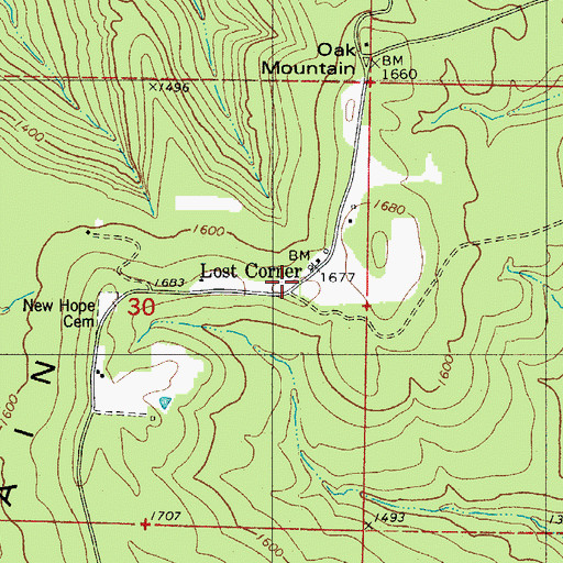 Topographic Map of Lost Corner, AR