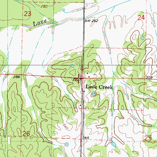 Topographic Map of Love Creek, AR