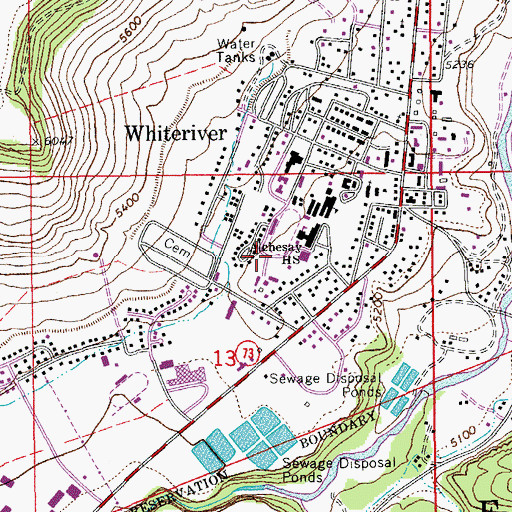 Topographic Map of Alchesay High School, AZ