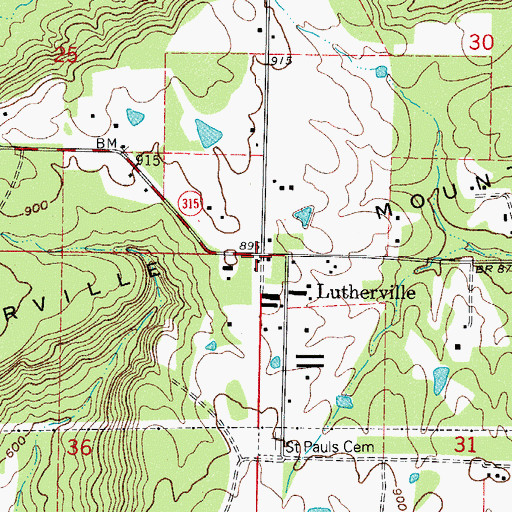 Topographic Map of Lutherville, AR