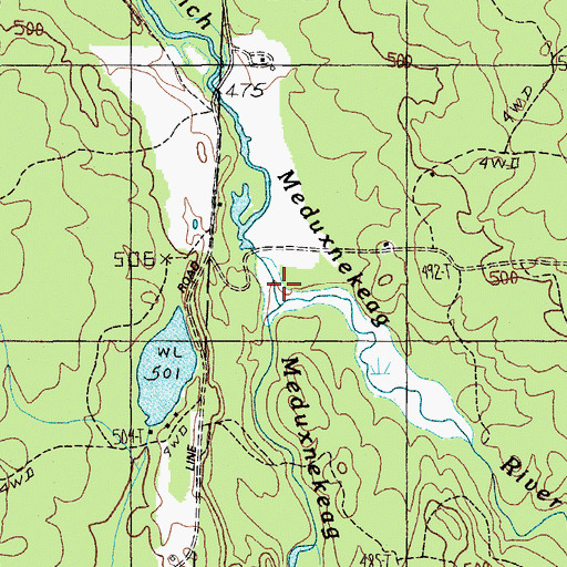 Topographic Map of Meduxnekeag Stream, ME
