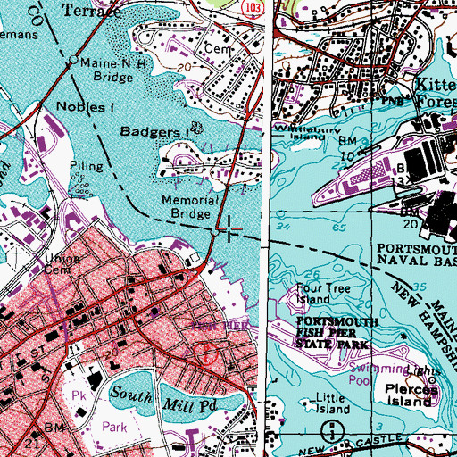 Topographic Map of Memorial Bridge, ME