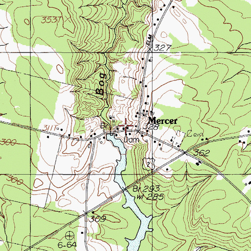 Topographic Map of Mercer, ME