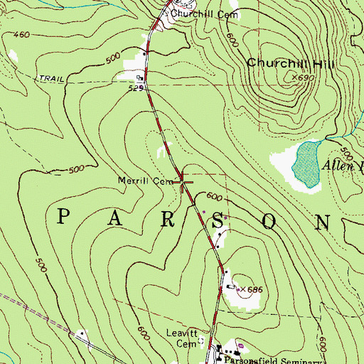 Topographic Map of Merrill Cemetery, ME
