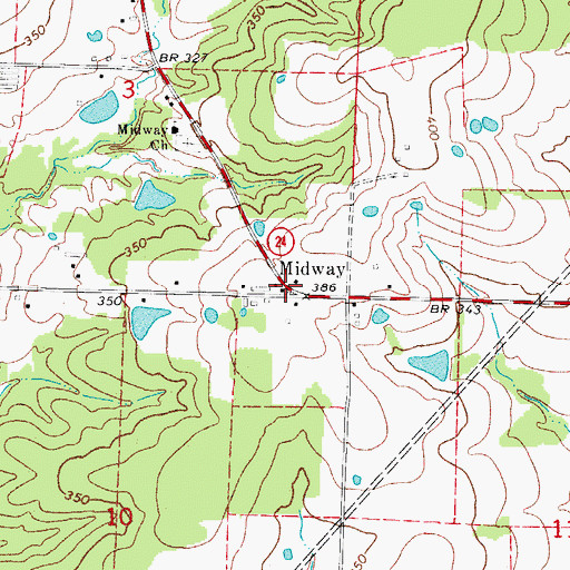 Topographic Map of Midway, AR